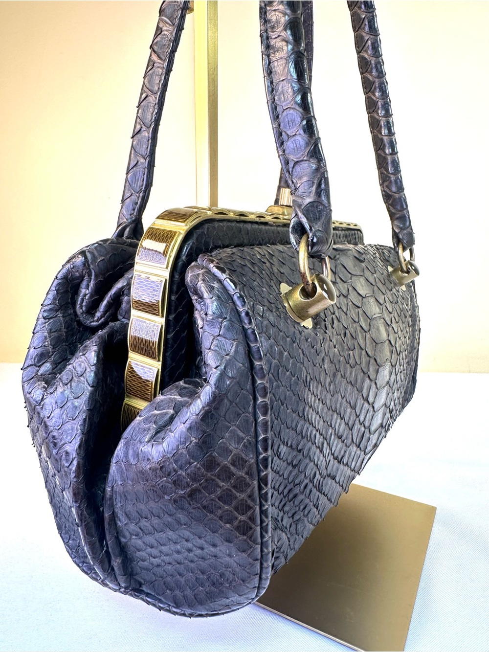 Bottega Veneta RARE Kari Python Frame Baguette Ebano Brown/Charcoal Vintage COA - Picture 9 of 17